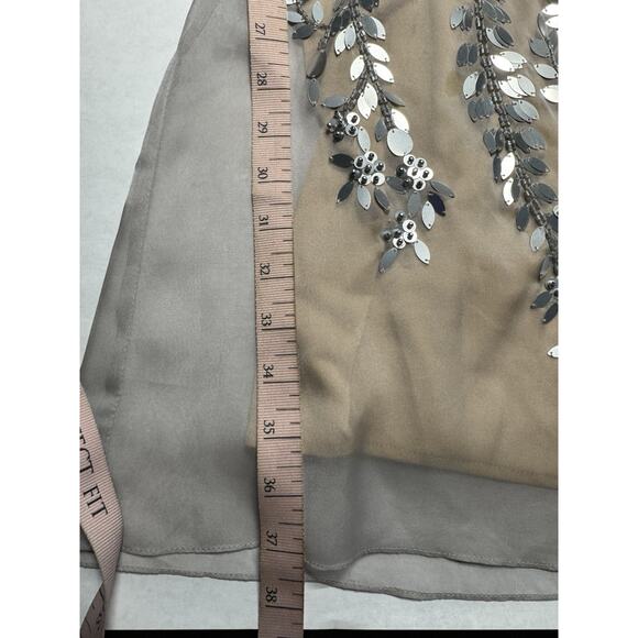 Mignon for Neiman Marcus Embellished Cocktail Dress Silver Sequin Sheer Overlay - Picture 11 of 14